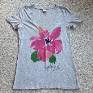 Vintage Gilly Hicks Gray Tee with Pink and Green Floral Print